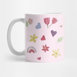 Watercolor cute flowers happy positivie stickers set Mug